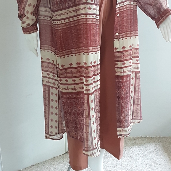 ZARA WOMAN Ethnic Print Relaxed Fit Long Sleeve Duster Sz. L - Picture 3 of 8